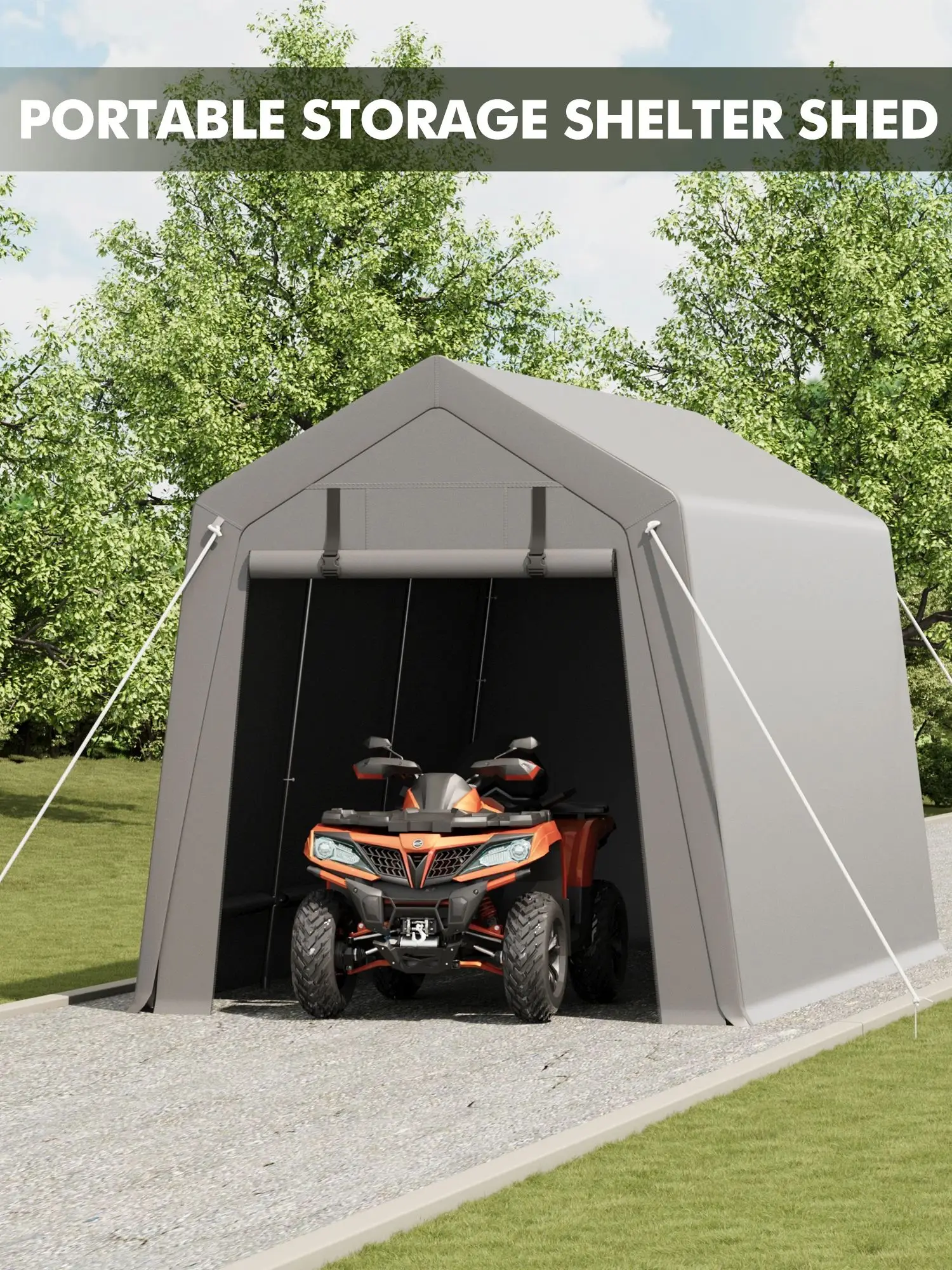 Motorcycle Storage Sheds, Portable Shed With Rolled Up Zipper Door, Waterproof Storage Tent For ATV, Firewood, Garden Tools