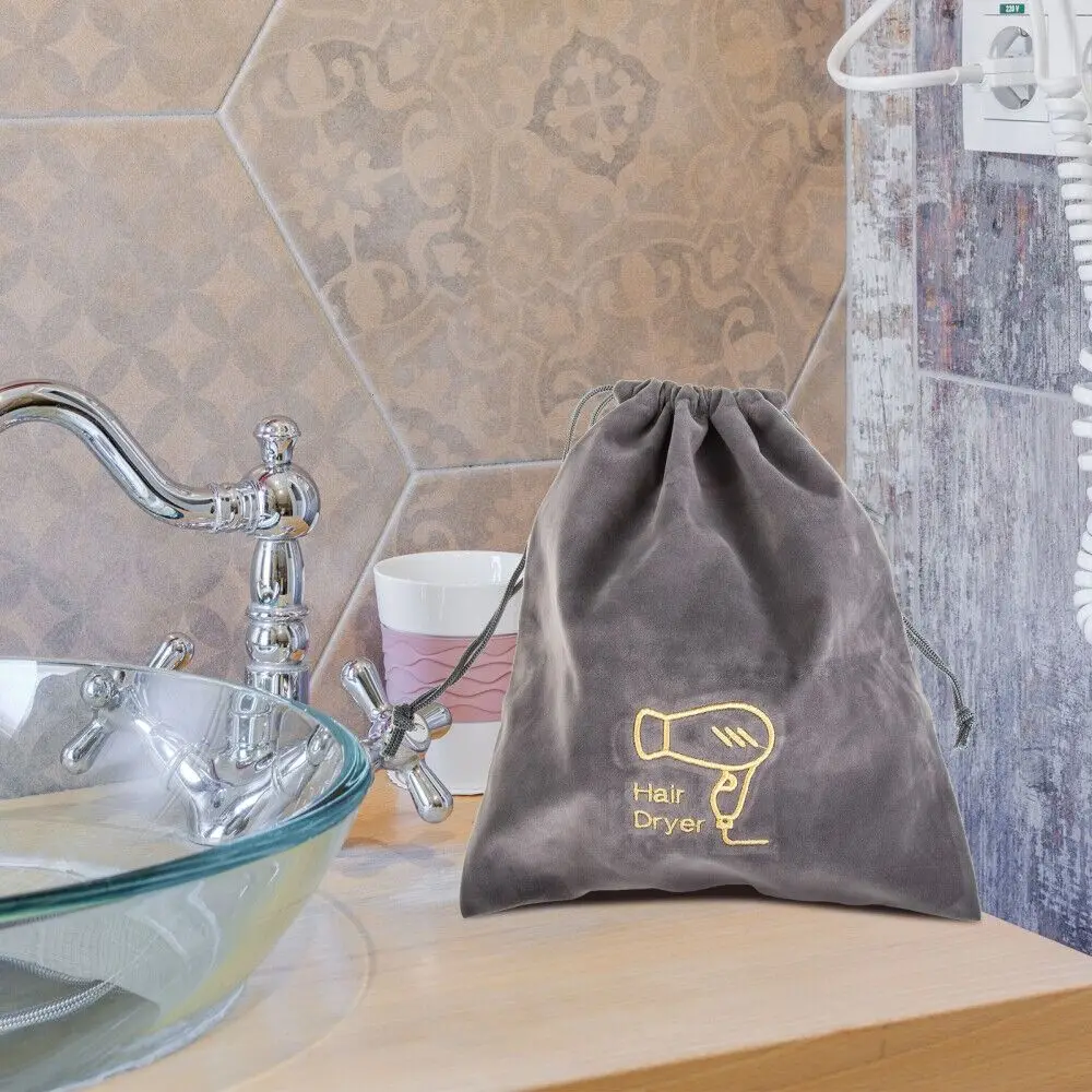 New Durable Flannel Practical Hair Dryer Drawstring Bag Velvet Bag for Jewellery Travel Toiletry Carry Pouch Hair Dryer Pouch