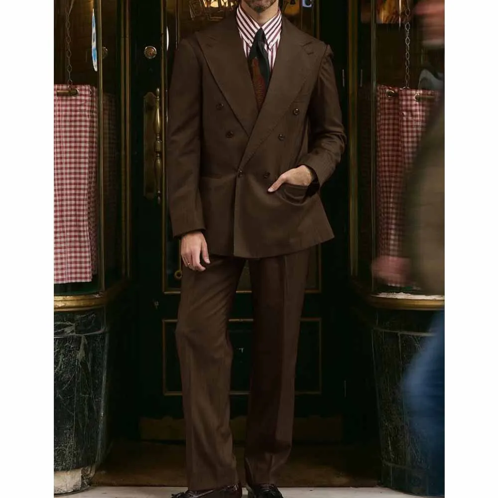 

Men Suit 2 Piece Set Double Breasted Notch Lapel Slim Fit Comfortable Business Suits Elegant Formal Blazer Pants Office Wedding