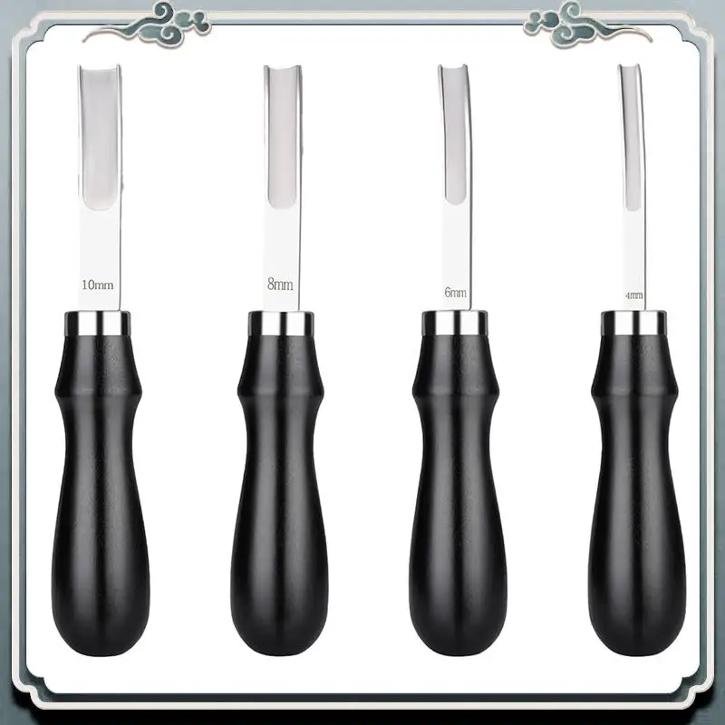 مجموعة أدوات مشطوفة بحافة جلدية مقاس AC76-4، سكين تزلج واسع الفم بمقبض خشبي، لحرف قطع ترقق الجلود