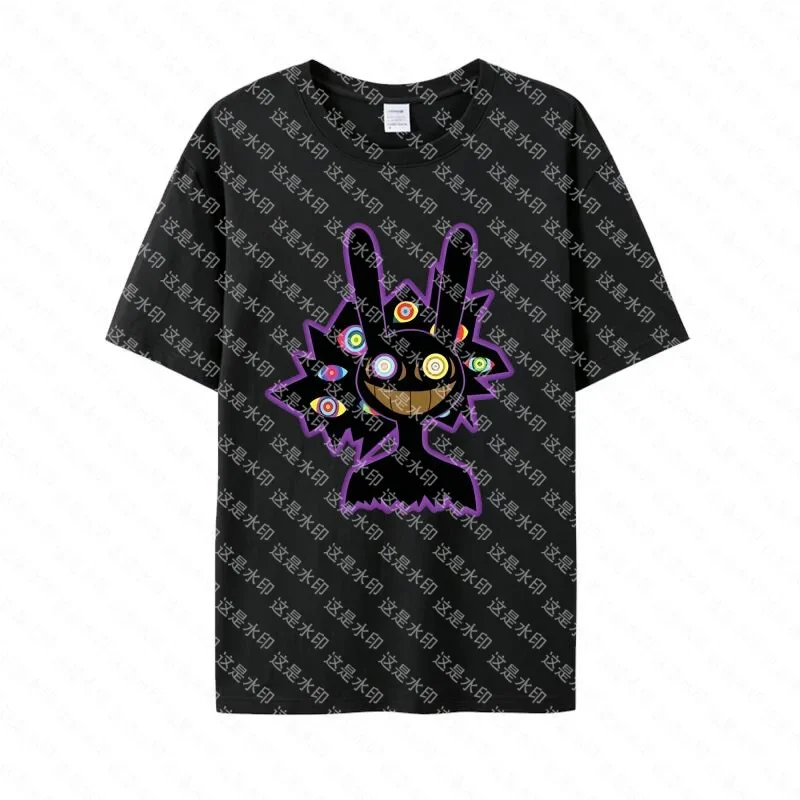 Trippy Multi Eye Jax Character Graphic T-Shirt, TADC Psychedelic Bunny Cartoon Print Tee, Dark Spooky Style Short Sleeve Top