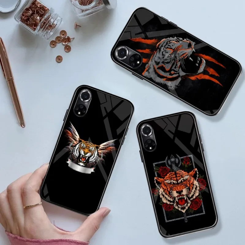 Mighty Tiger Phone Case Tempered Glass For Huawei Mate 60 P 40 30 20 10 Pro Plus Z P50 P9 P Smart 2021 P Plus