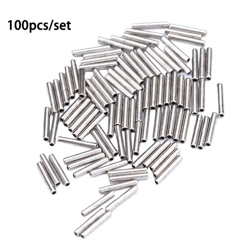 100pcs Black Silver Round Mini Copper Alloy Fishing Tube Fishing Wire Pipe Crimp Sleeves Connector Fishing Line Accessories Tool