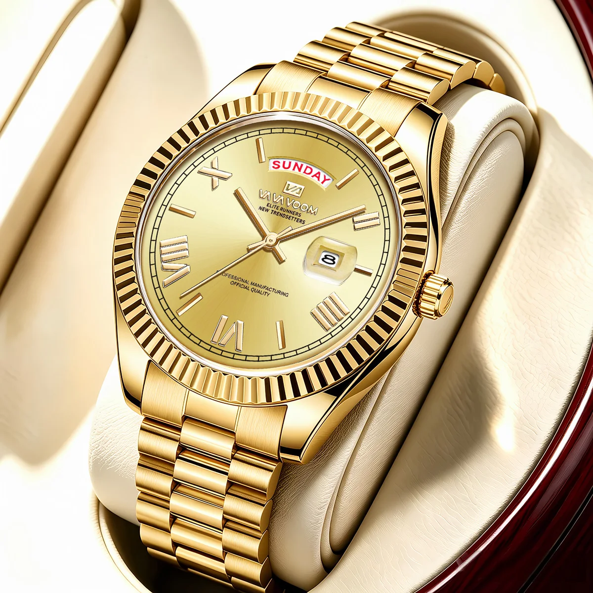 Golden Watch Men Pilot Series Dial Solid Stainless Steel Quartz Movement Waterproof Luxury Fashion Clock Daily Matching Watches
