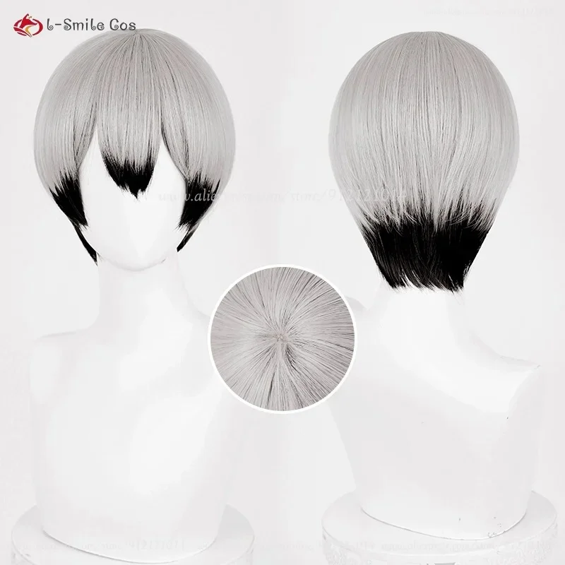 x;3,f6'b7g, Peluca de Shinsuke Kita, 27 cm, color gris plateado y negro, para cosplay de anime, resistente al calor, hecha con fibra sintética. Ha5;h7'b8f,4/