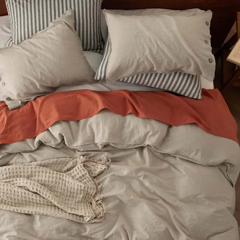 Linen Duvet Cover Queen - Cotton Blend Set, Color, 3 Pieces, 1 90 x Inches and 2 Pillowcases, Comforter Sold Separately