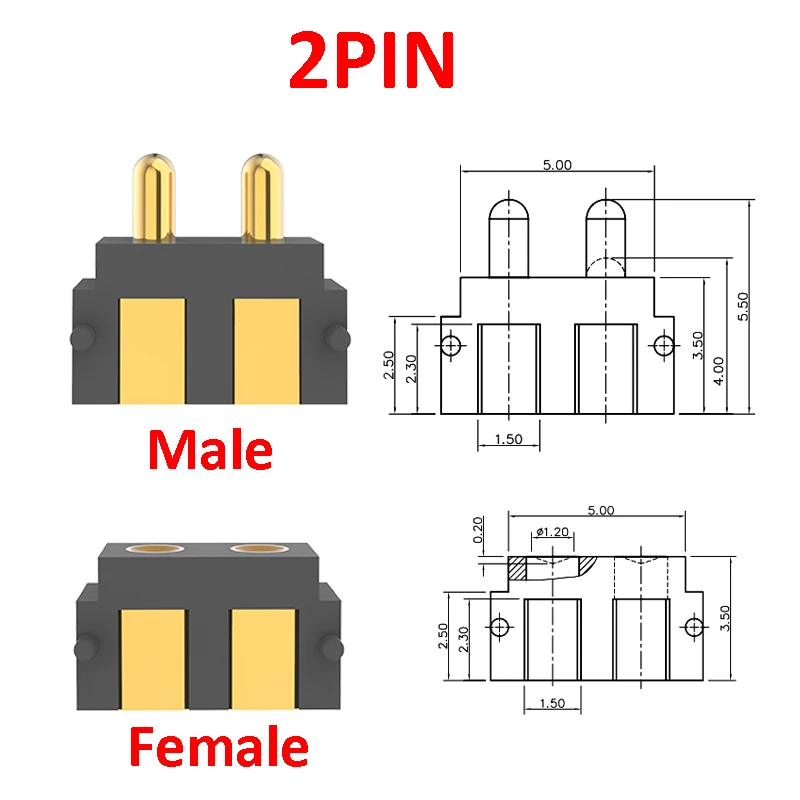 1PCS Pogo Pin Connector 2.5 MM Pitch Horizontal SMD Surface Mount 1/2/3 Pole Strip Spring-Loaded Male Female Target Pad