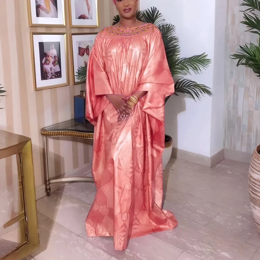 

Elegant African Dresses for Women 2025 New Abayas Pink Traditional Dashiki Ankara Bazin Gowns Robes Nigeria Wedding Party Dress