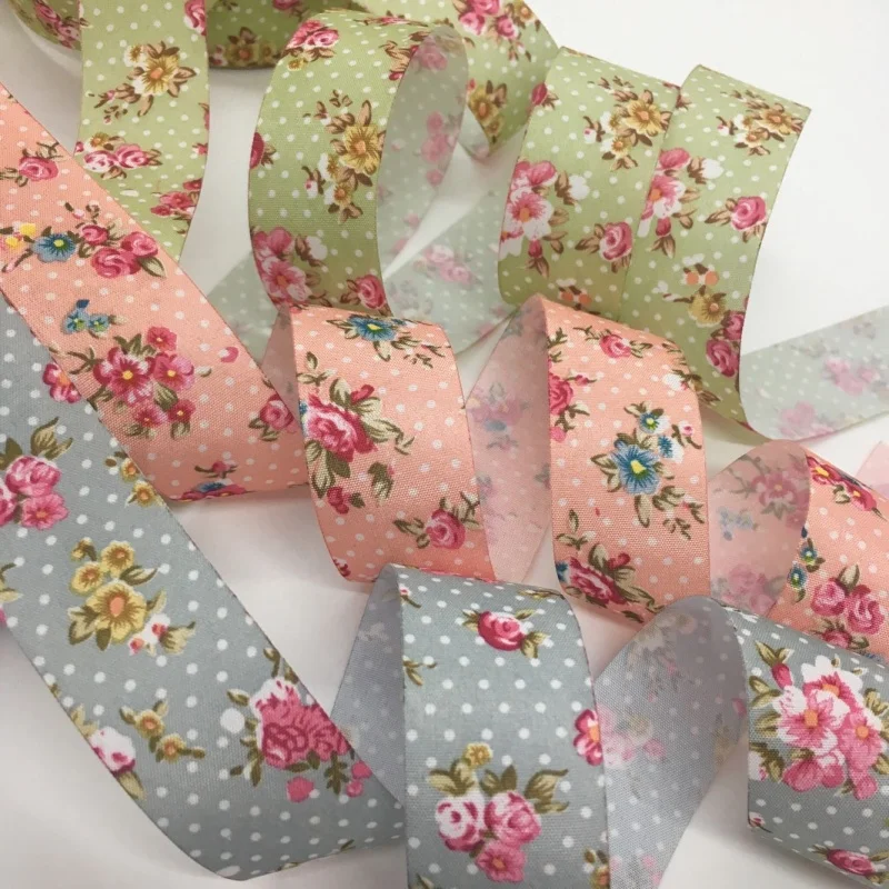 1.5cm 3cm 4cm 10Y Flowers Cloth Printed Fabric Ribbon for Textile Sewing Bias Binding Handmade DIY Craft Gift Floral Packing