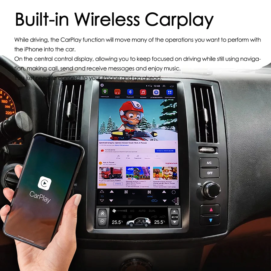 Radio mobil Android layar vertikal 11.8 inci, Radio mobil untuk Infiniti FX FX35 FX45 navigasi GPS otomatis CarPlay Multimedia pemutar Video 64GB