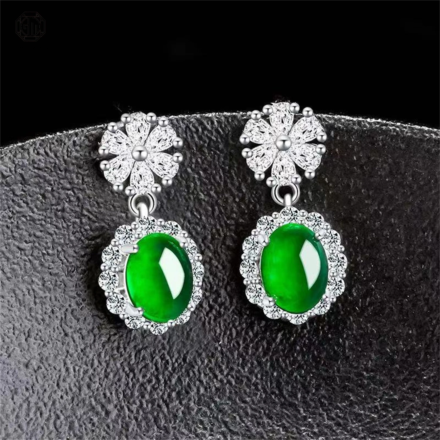 Natural Grade A Jadeite Yang Green Cabochon Earrings Ice Translucent Women High End Fashion Drop Jade Gourd Jewelry Gift
