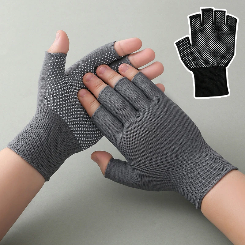 Weiche Nylon-Arbeitshandschuhe, Outdoor-Radfahren, Fahren, dünne, rutschfeste Halbfinger-Fäustlinge, Unisex, atmungsaktive Sport-Fäustlinge