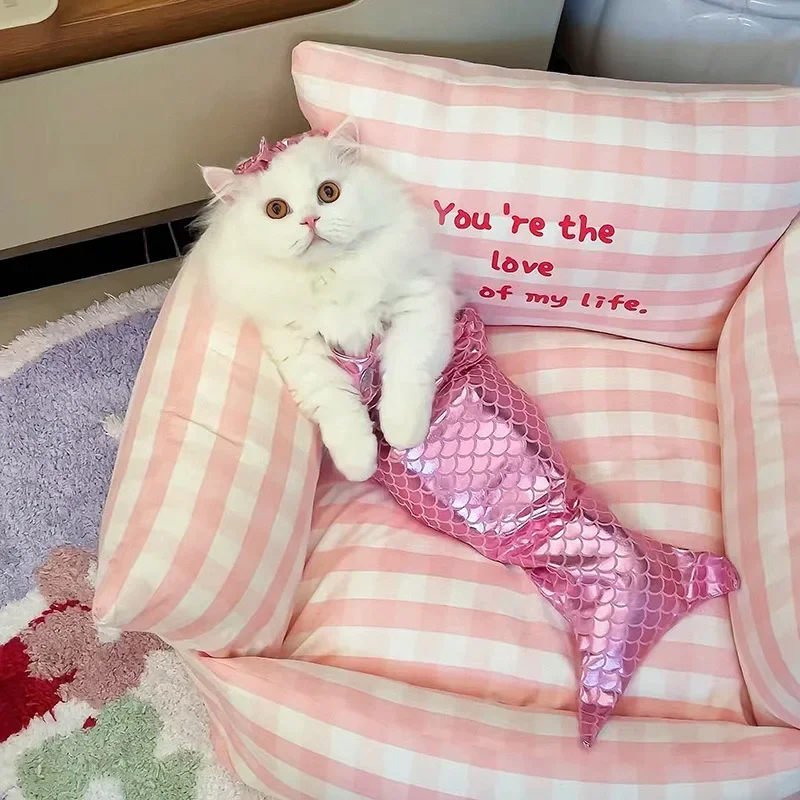 

Cat Mermaid Swimsuit Pet Clothes Cute and Funny Cat Costume for Girls Bikini Fish Tail Design Dog Costume Cosplay Для Кошек