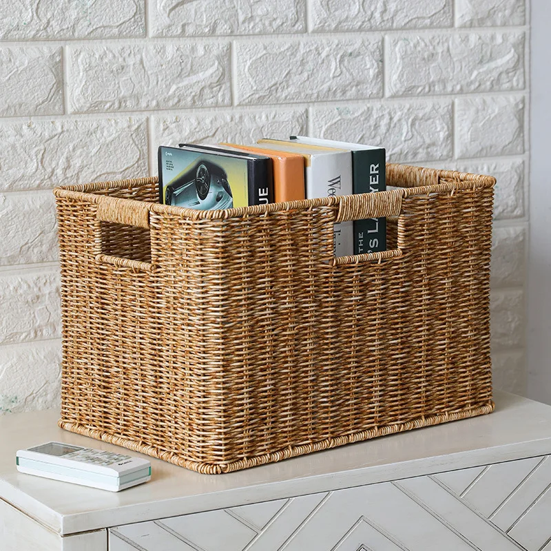 Woven storage basket Household, cabinet coffee table sorting basket Clothes snack storage box Imitation rattan weaving basket
