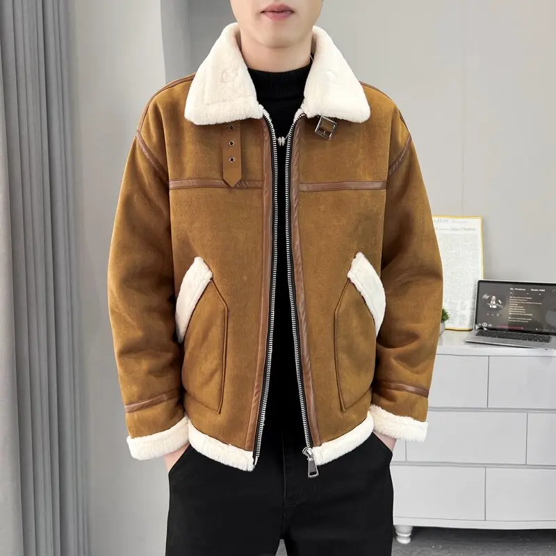 

Autumn and Winter Fashion Trend Outdoor Sports Lamb Fur Jacket Men's Casual Loose Thickening Warm High Quality Plus Size Coat