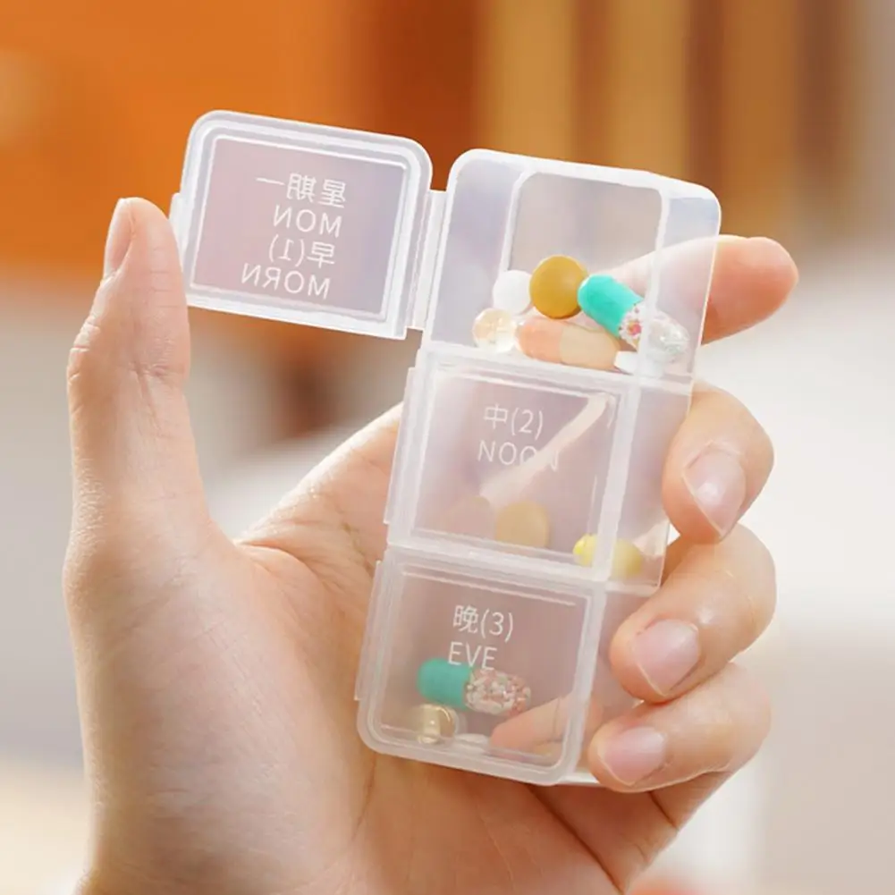 Pill Holder with 24 Compartments Weekly Pill Organizer Portable 7-day Pill Organizer with 24 Compartments Double Layer