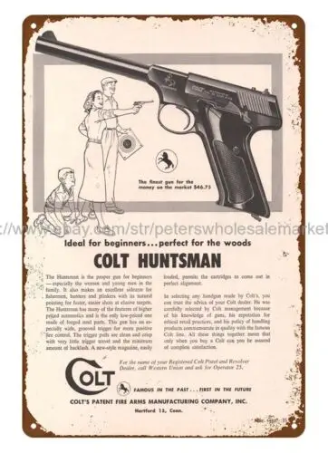 1957 Colt Huntsman Handgun Automatic Fire Arms metal tin sign wall ornaments