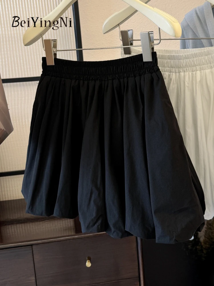 Beiyingni Damskie Mini Spódniczki Bud Jednolity Kolor Koreański Kawaii Biała Krótka Spódniczka Tutu w Kształcie Litery A Dziewczęca Styl Preppy Uliczne Kieszenie Faldas