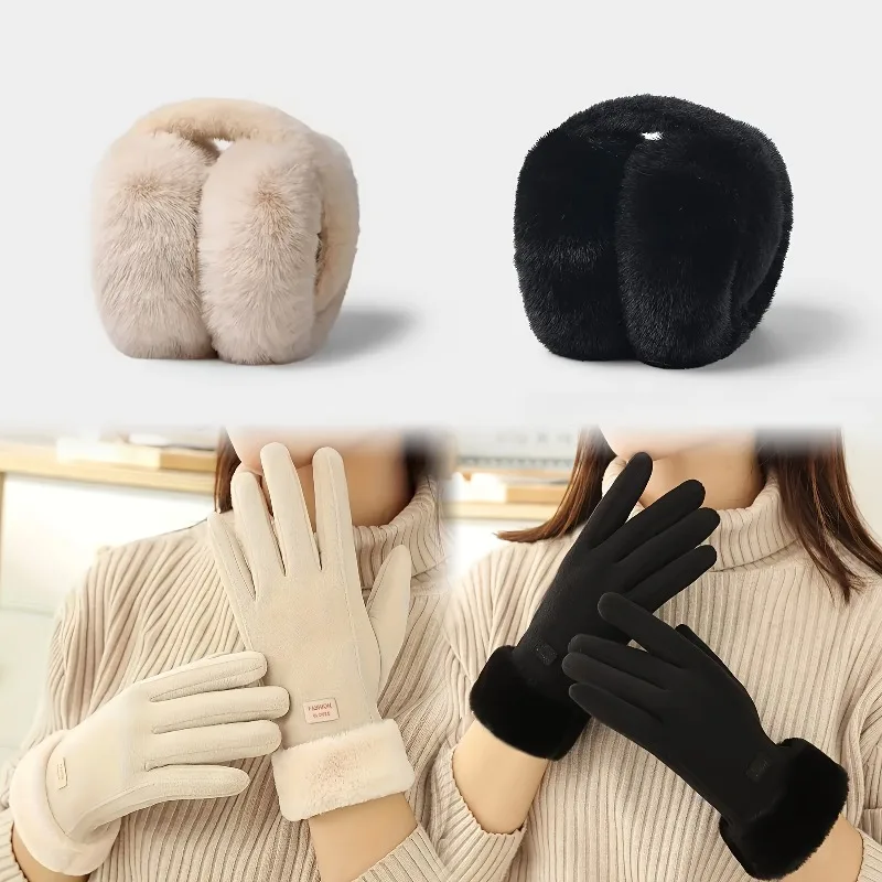 جديد 2 قطعة قفازات الشتاء الدافئة للنساء ومجموعة يفشل الأذن ، قابلة للطي المحمولة قابل للتعديل مطاطا تناسب الأذن يفشل ، شاشة تعمل باللمس المضادة للانزلاق