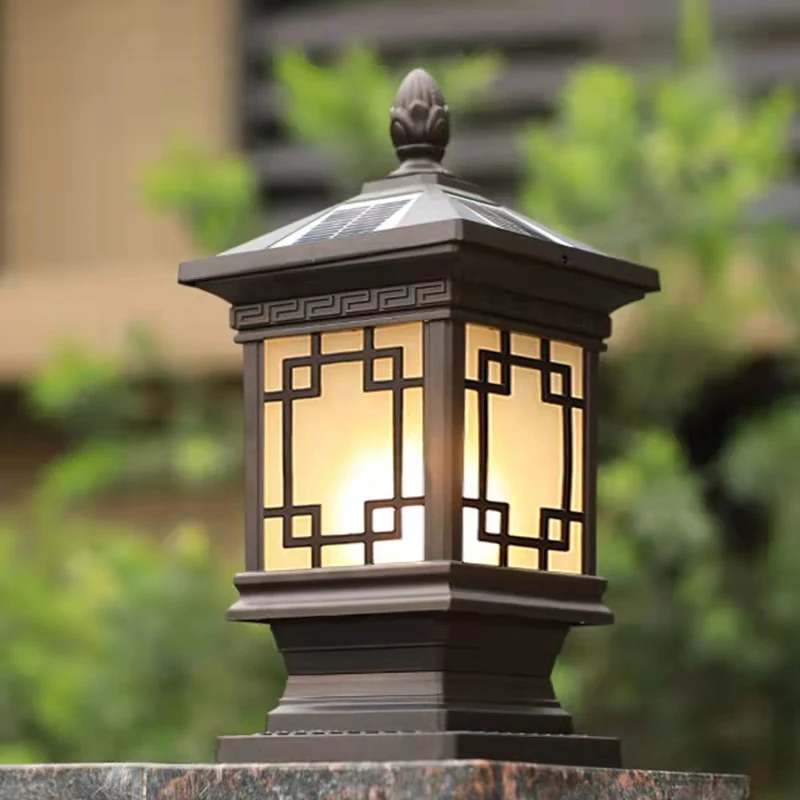 PLLY Outdoor Solar Post Lamp Classical Retro Waterproof Courtyard Led for Decoration Garden Balcony Villa Wall Light