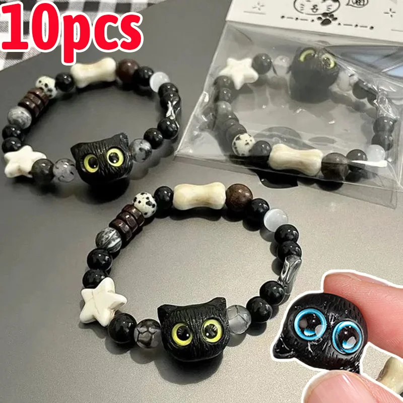 Cute black Cat Loose Beads 3D Blue Yellow Eyes Resin Kitten Charm Bracelets Spacer Beading Craft DIY Jewelry Making Accessories