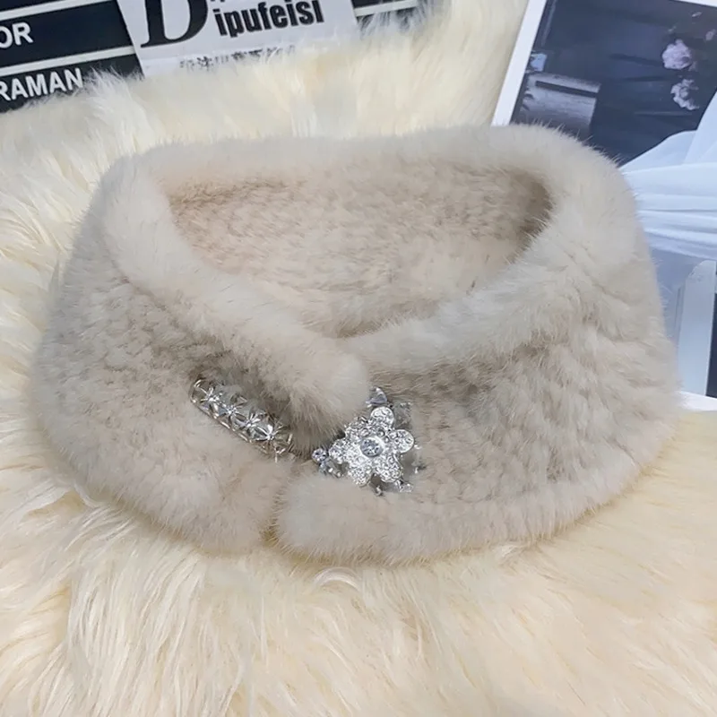 Mink Fur Scarf For Women Winter Natural Fur Neck Warmer Double-Sided Fur Neck Cover Real Fur Ring Scarves Hand Knitted Fur Scarf