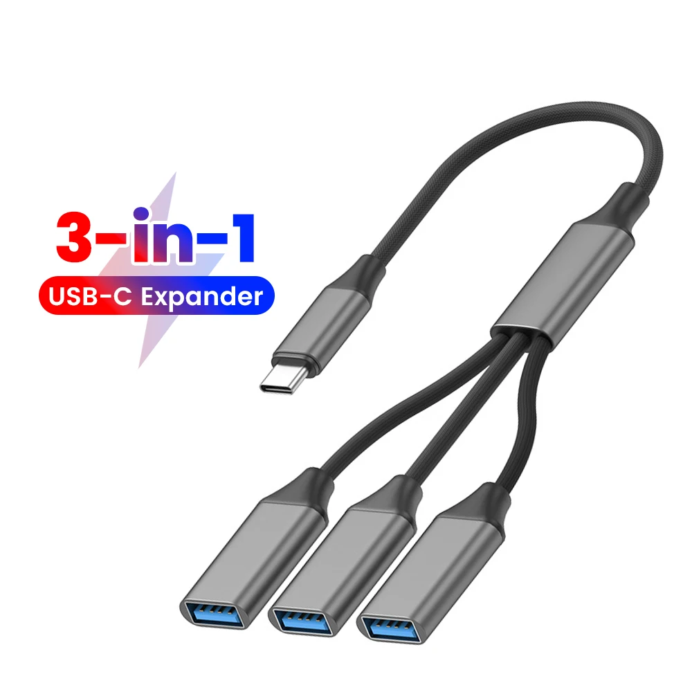 Câble séparateur USB C 3 en 1, HUB d'extension, convertisseur d'extension multi 3 Ports USB pour voiture, ordinateur portable, PC/ordinateur, clavier/souris
