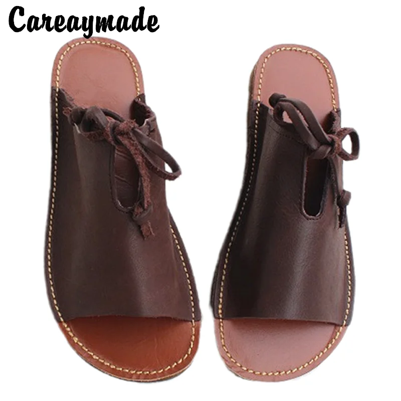 Careaymade-New Handmade 100% Cowskin Chic Women\'s Sandals Retro Cowskin Bottom Roman Genuine Leather Slippers Casual  shoes