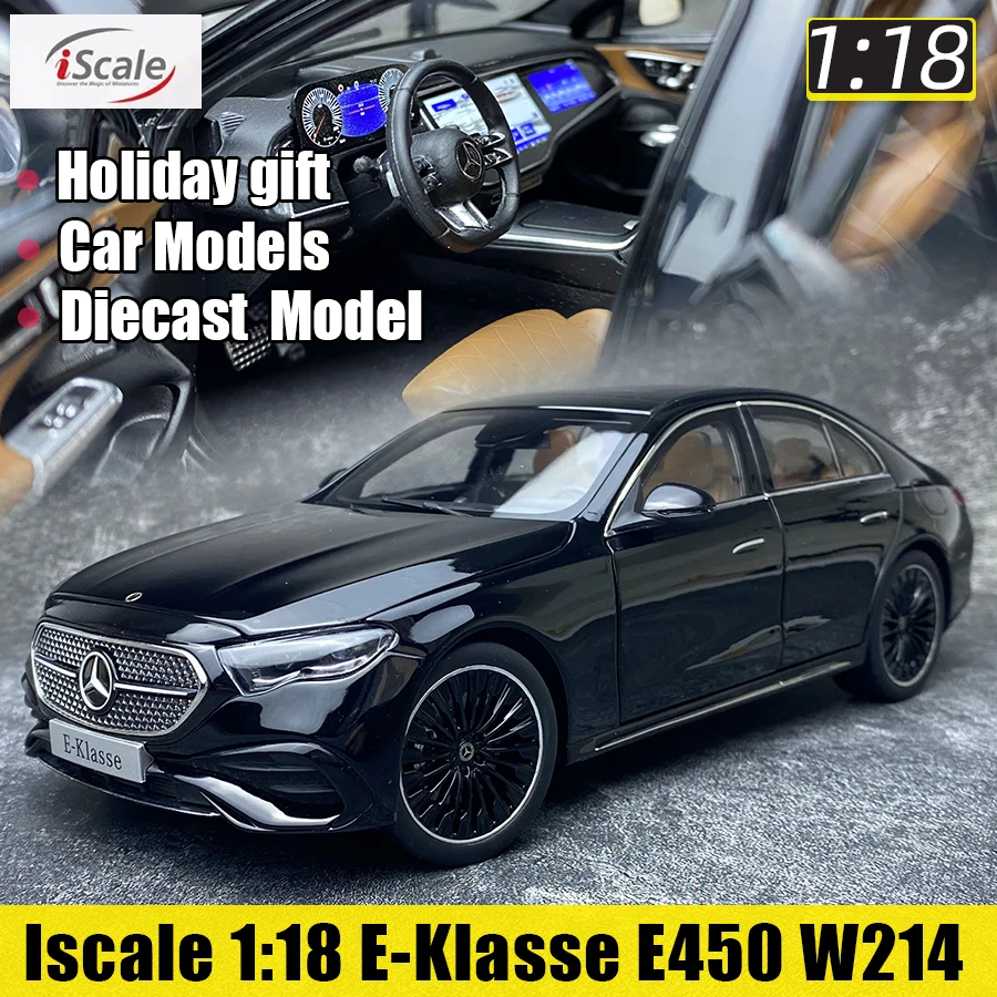 Iscale skala 1:18 baru Benz e-kasse E450 W214 baru model mobil sedan dekorasi statis hadiah liburan model koleksi