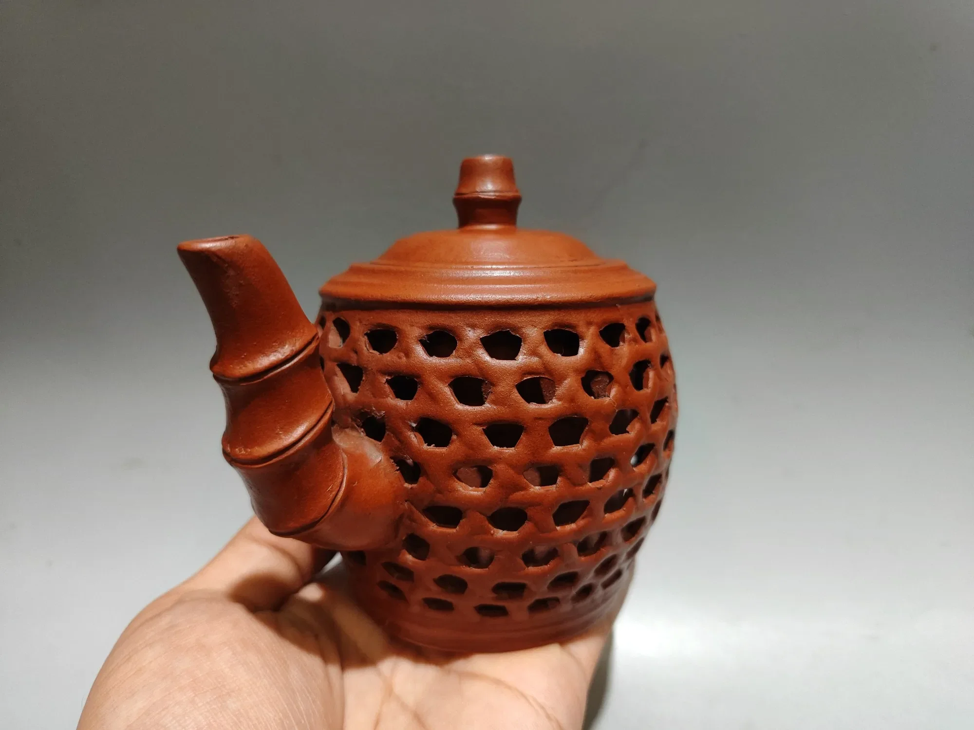 6' Chinese Yixing Purple Clay Teapot Hollow Out Creating Textures Teapot Kettle Flagon Amass Wealth Ornaments Town House