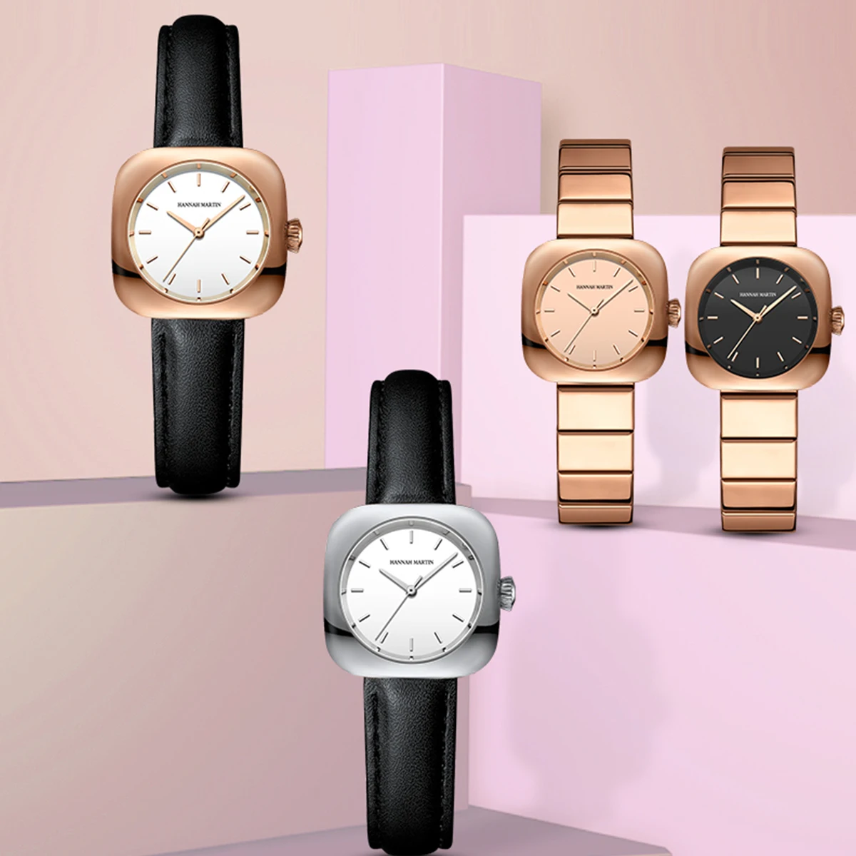 2024 New Minimalist Women\'s Watch 30mm Square Japanese Movement  Original Rose Gold Elliptic Leather Casual Fashion Wristwatches