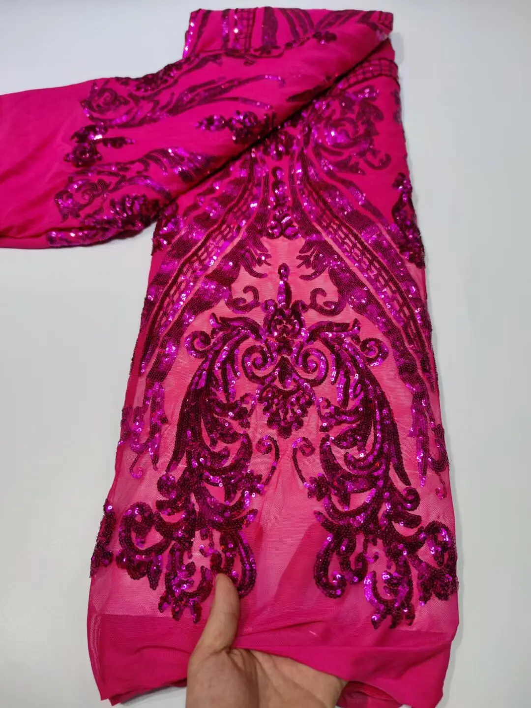 

African Lace Fabrics Nigerian Embroidered Tulle Fabric with sequins For Dress L-12028614 French Net Lace