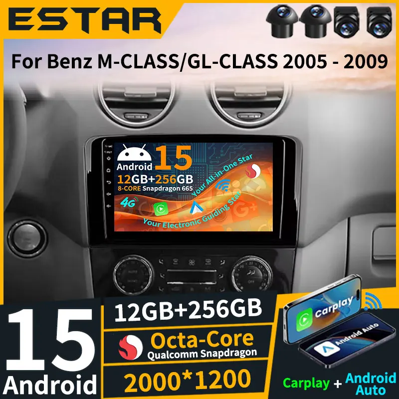Android 15 For Benz ML GL W164 ML350 ML500 GL320 X164 ML280 GL350 GL450 Car Radio GPS Multimedia Player Navi Carplay Stereo QLED