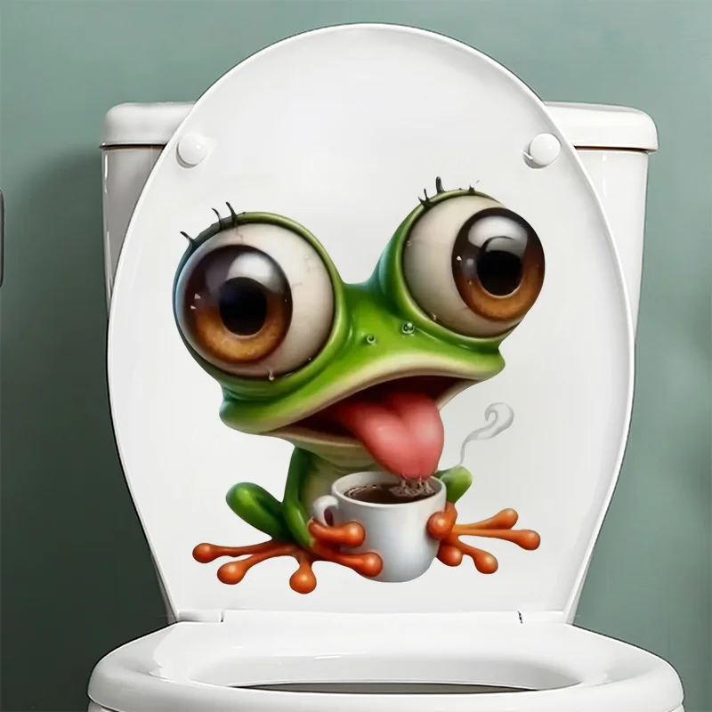 Big Eyes Frog Sticker, Waterproof Vinyl Material, Ideal for Toilet, Home , Refrigerator, Car, Window, Wall Decor, Room