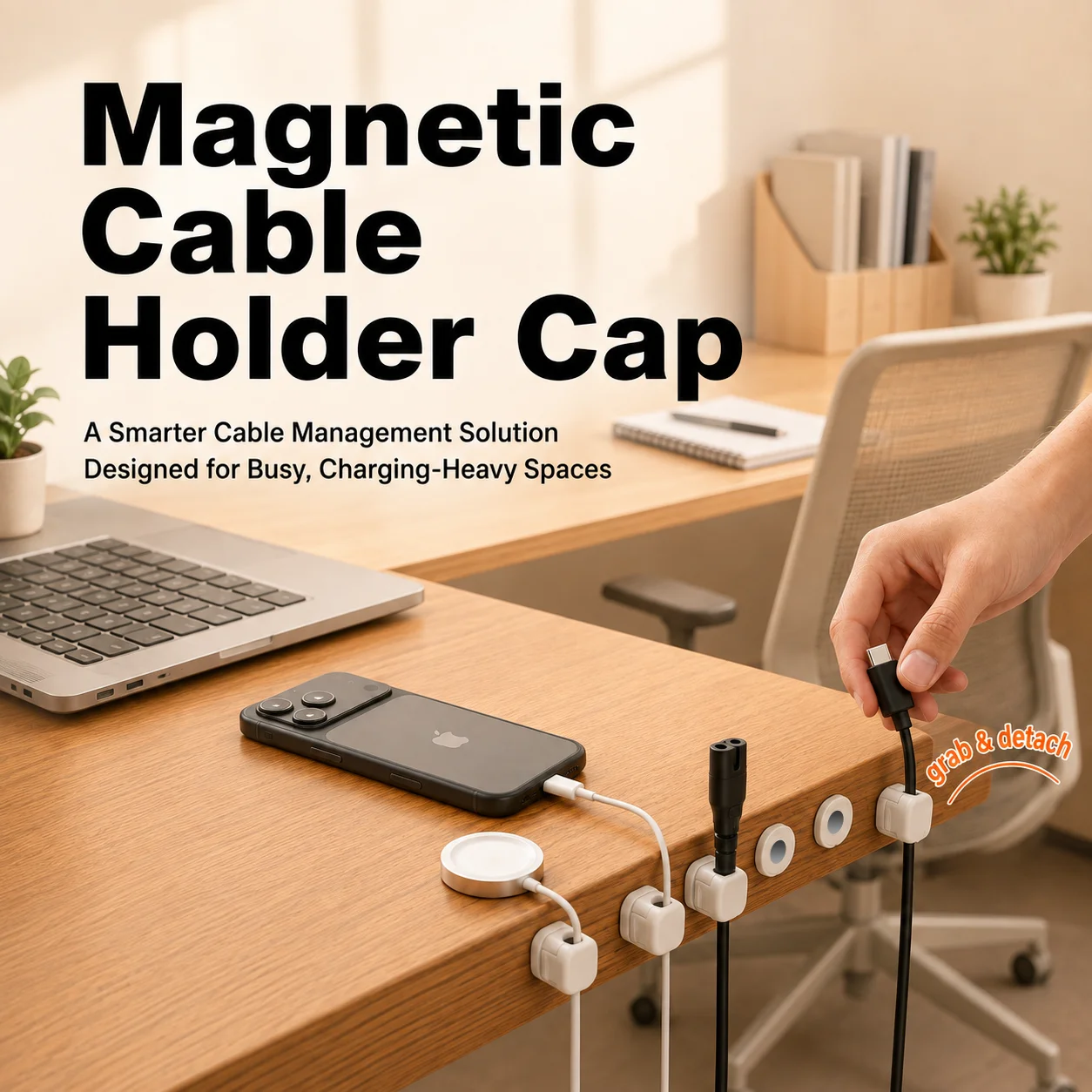 6 Pack Magnetic Cord Organizer & Cable Clips - Adjustable Under Desk Cable Management, Adhesive Wire Holder for Home, Office,