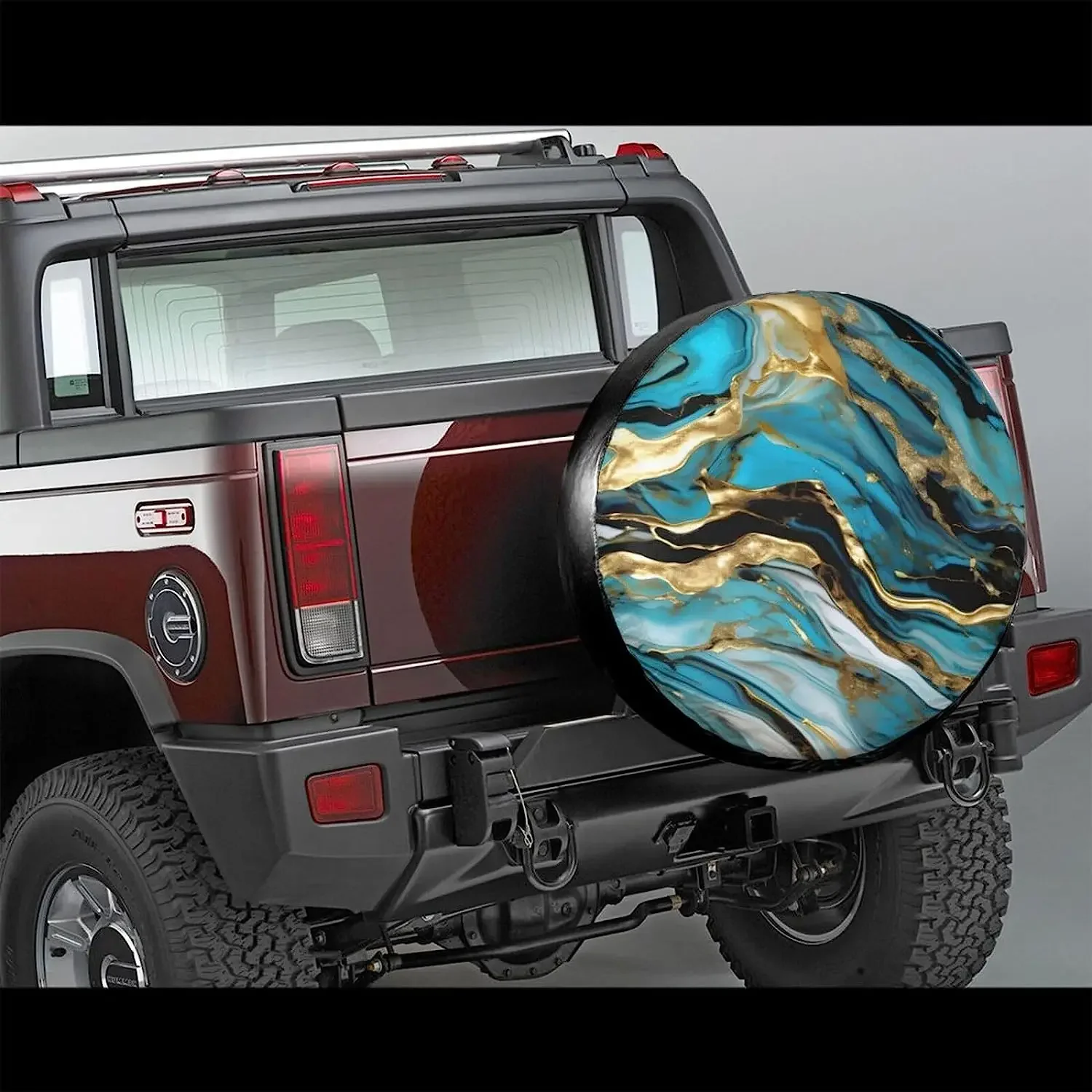 Turquoise Blue Gold Marble Spare Tire Cover Wheel Protectors Water Dustproof Universal Fit for RV SUV Truck Camper Travel