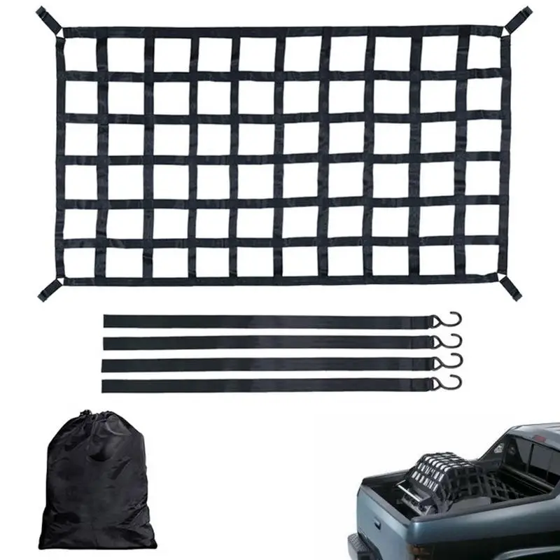 167X127cm Car Trunk Net Elastic Luggage Net Cargo Organizer Storage Webbing Mesh Nets Stretchable With 4 Fixed Belt