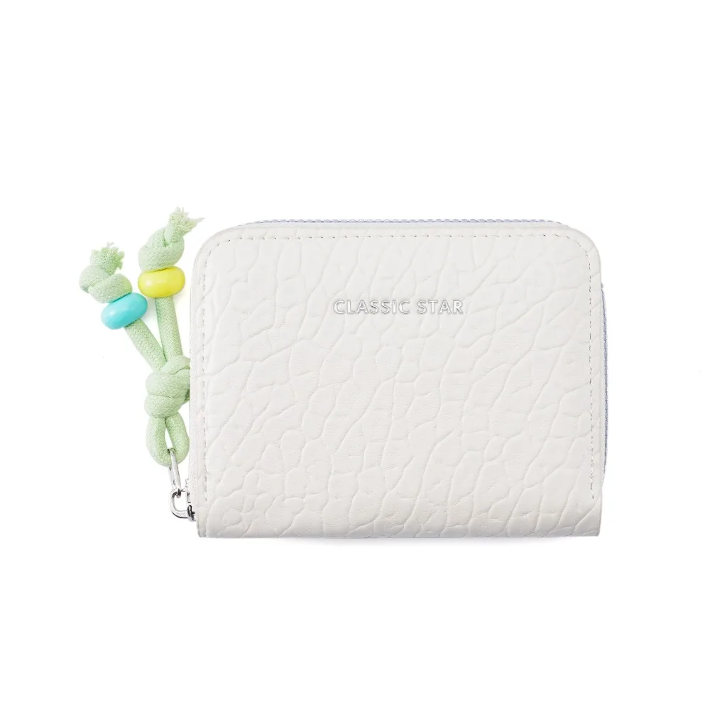 

Korean Elegant Women's Short Wallet Solid Color Casual Multi Card Wallet PU Leather Colored Beads Student Purse Card Bag