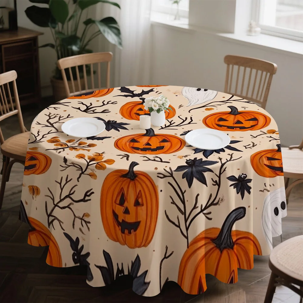 One circular tablecloth for Halloween theme, specially designed for daily dining. It features a beautiful fabric appearance.zyc