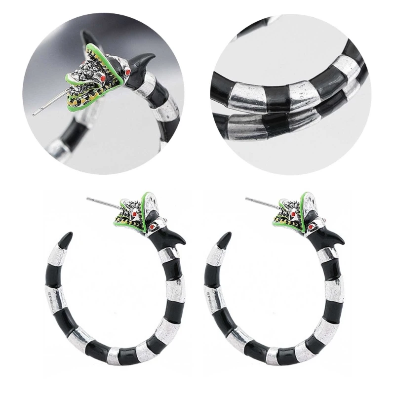 Silver Stripes Snake Body Dragon Head Shaped Studs Earrings Party Jewelry Studs Earrings Ear Studs Alloy Ear Jewelry