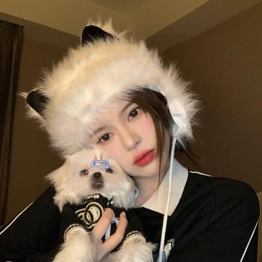 

Warm Plush Cat Ears Hat Thickened Fluffy Cute Ear Protection Hat Winter Soft Bucket Hat Women