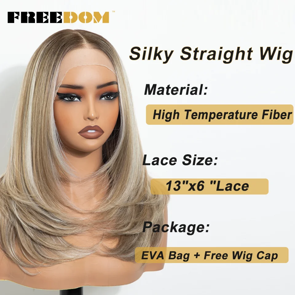 FREEDOM 20“ Synthetische Lace-Front-Perücken für Damen, 13x6, vorgefertigte Lace-Front-Perücke, einfach aufsetzen und loslegen, Ombre-Braun, Perücken für den täglichen Gebrauch – Detail 4