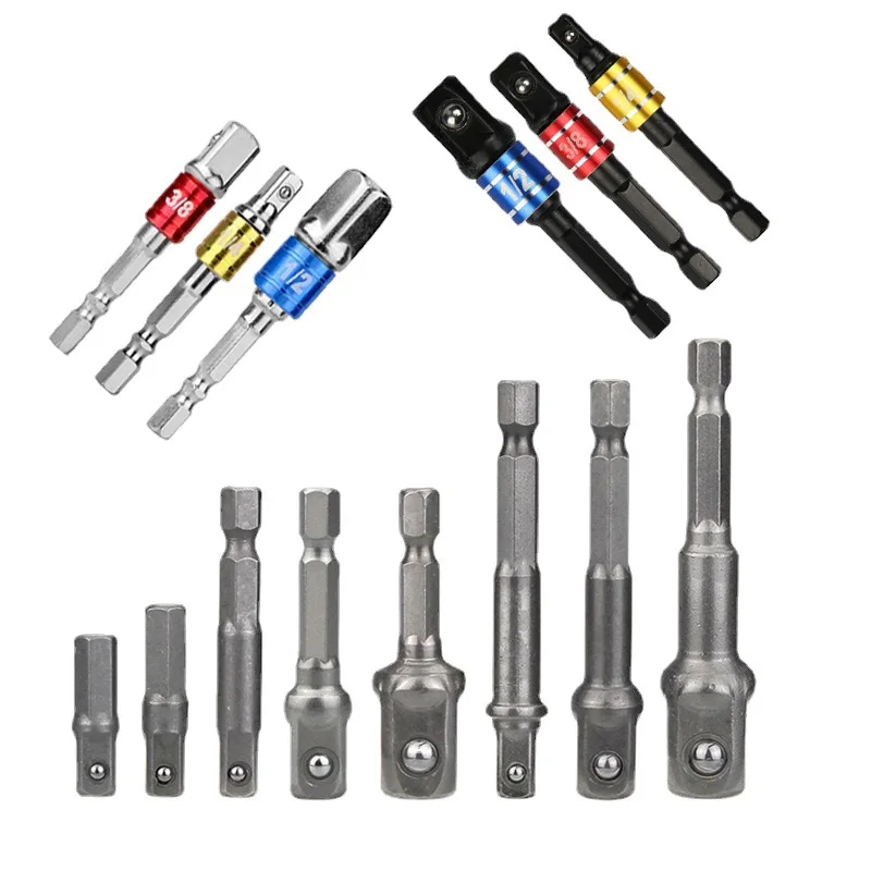 For Screwdriver Handle Tool Impact Socket Adapter Metal 1/4 3/8 1/2 Inch Nut Driver Sockets Hex Shank Extension