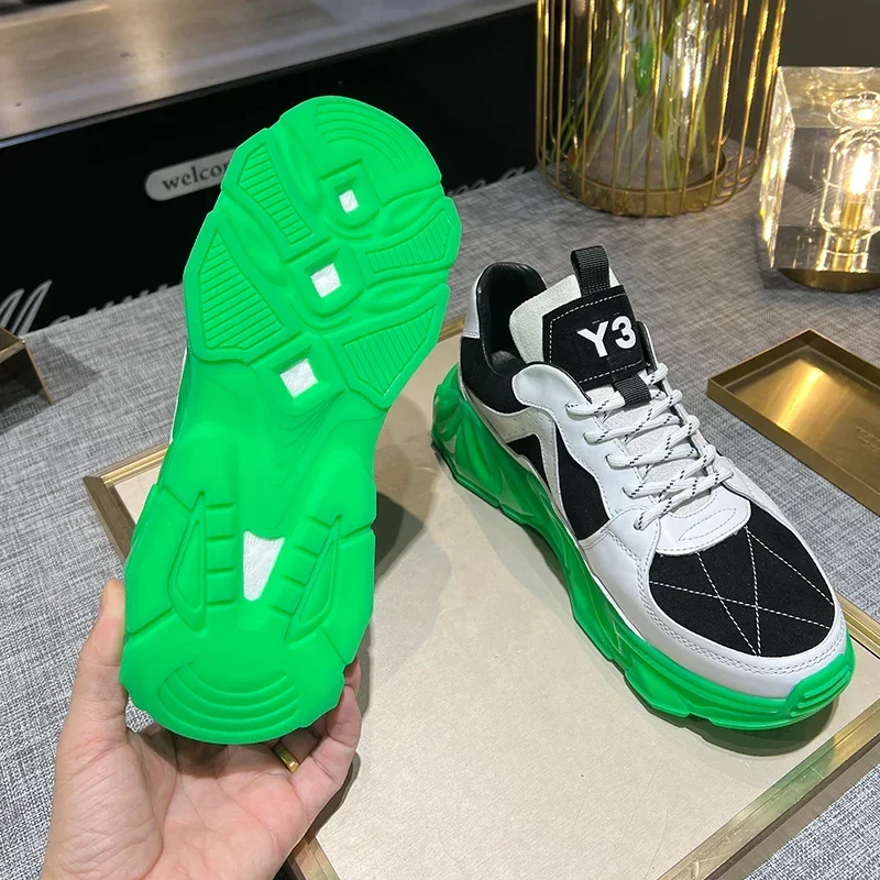 Fashion Design lederen sneakers heren zomer 2023, platformtrainers met ronde neus, lichtgewicht hardloopschoenen voor heren, handgemaakte tennisschoen