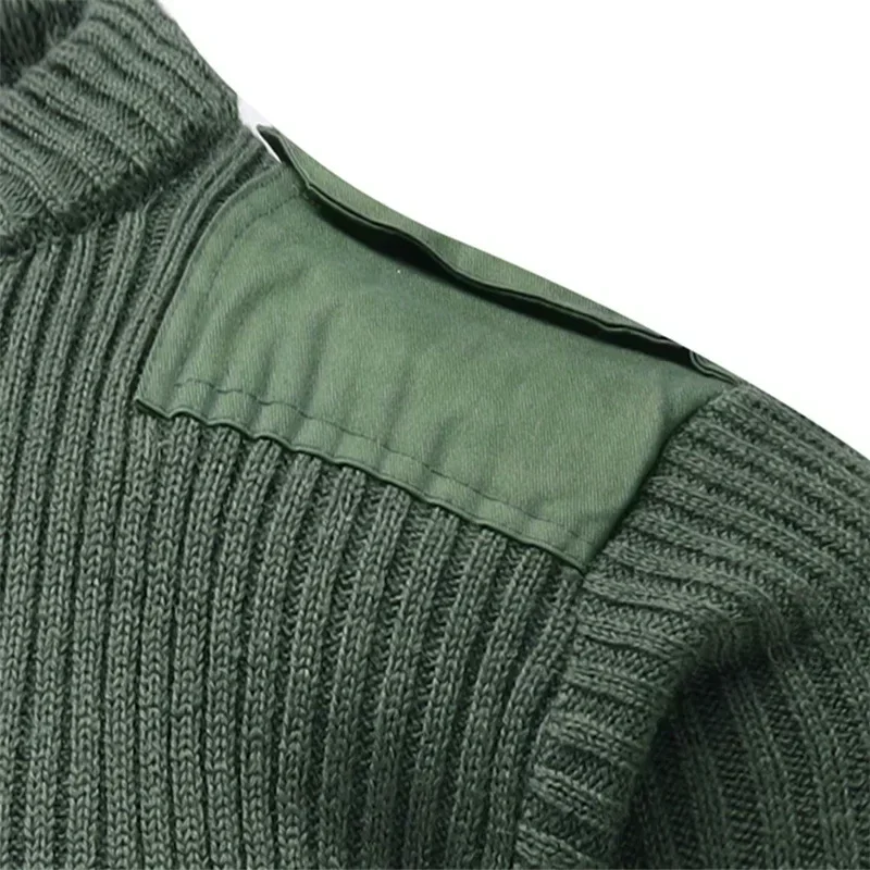 Tactical Sweater Men\'s Knitted Pullover Winter Wool Patch Retro Green Round Neck Knitted Cold Sweater Mens Clothes Mens Sweater