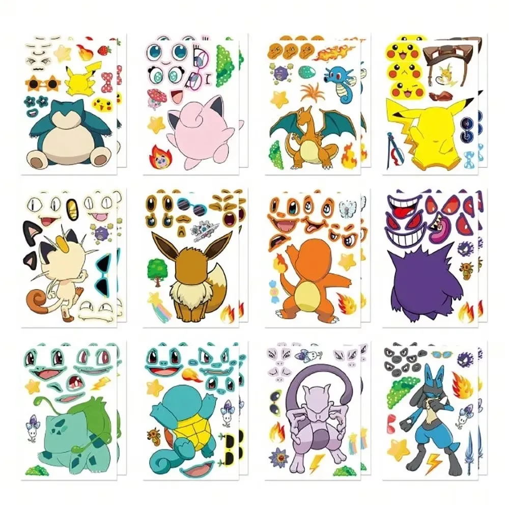6/12 Blatt Pokémon Cartoon Puzzle-Aufkleber DIY Handy Laptop Gepäck Skateboard Graffiti-Aufkleber Spaß für Kinder Geschenk