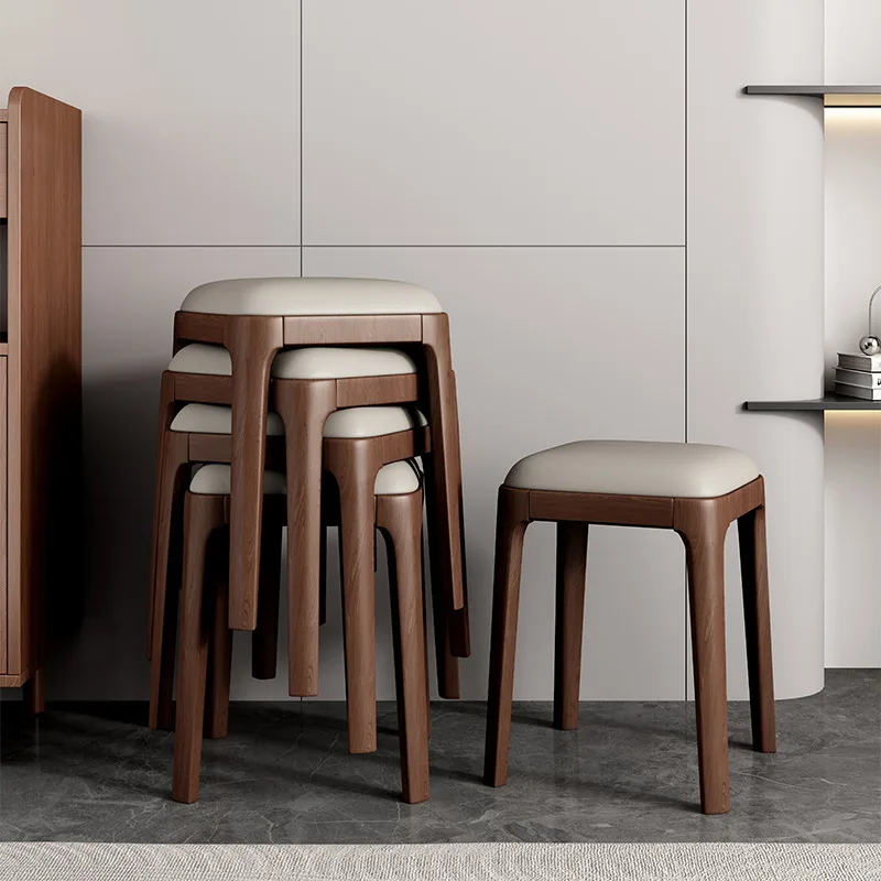 Stools For Household Use, Stackable Square Solid Wood Modern Simple Dining Tables, Spare Stools, Living Room Chairs, Small And