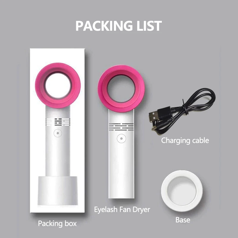 SAKURAHANA Secador de pestañas con carga USB portátil, pestañas postizas, ventilador sin aspas, pestañas injertadas, secador dedicado para herramientas de maquillaje