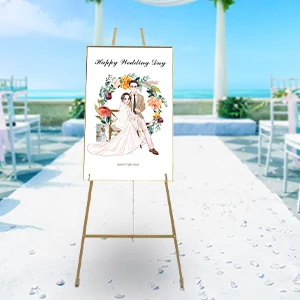 

2 Pieces Golden Wedding Reception Display Rack 50*104cm Metal Easel High Load-bearing Advertising Stand