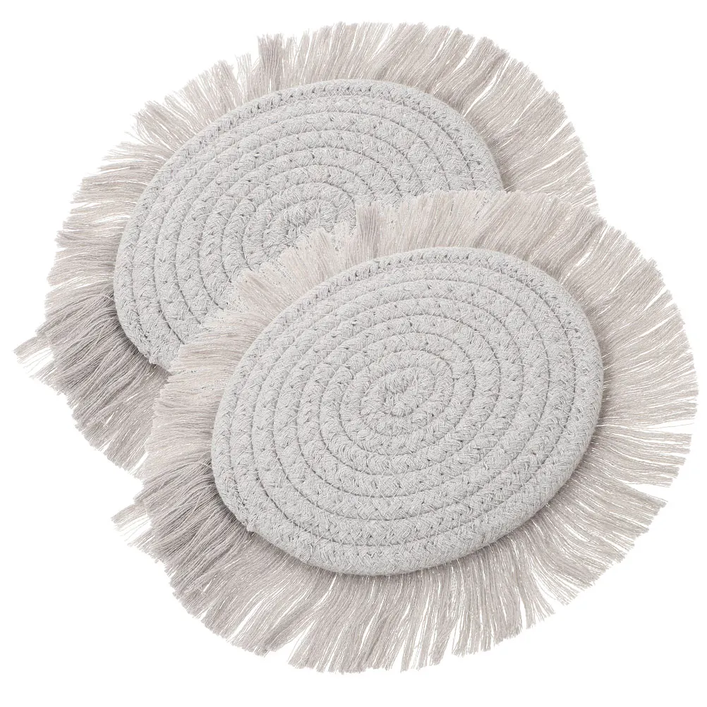 

2 Pcs Cotton Placemat Tassel Potholder Table Coaster Absorbent Bohemian Woven Heat Insulated Pad Non Fading Pure